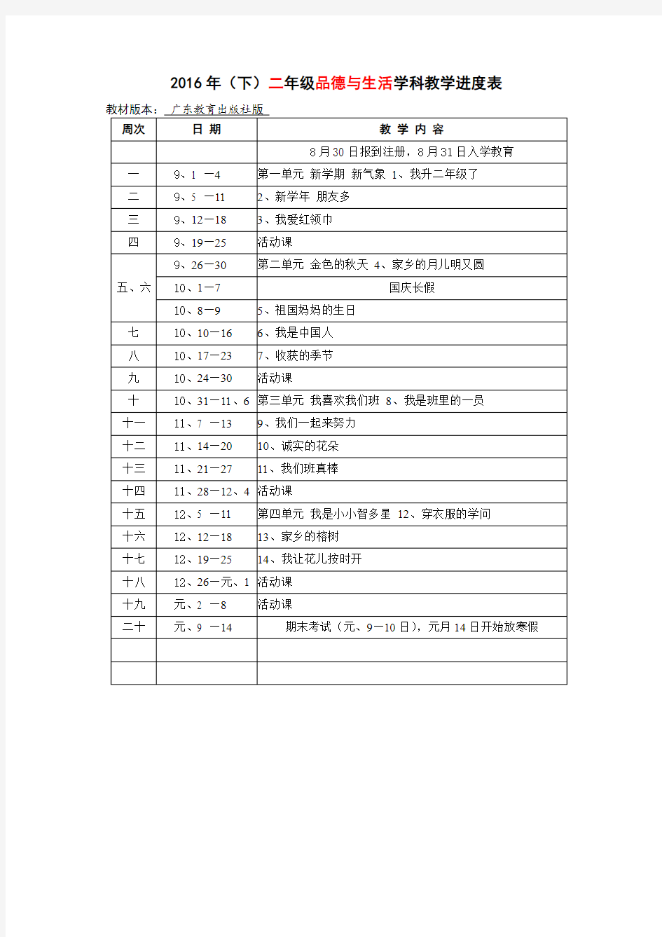 16(下)小学《道德与法治》《品德与生活》《品德与社会》1-6年级进度表