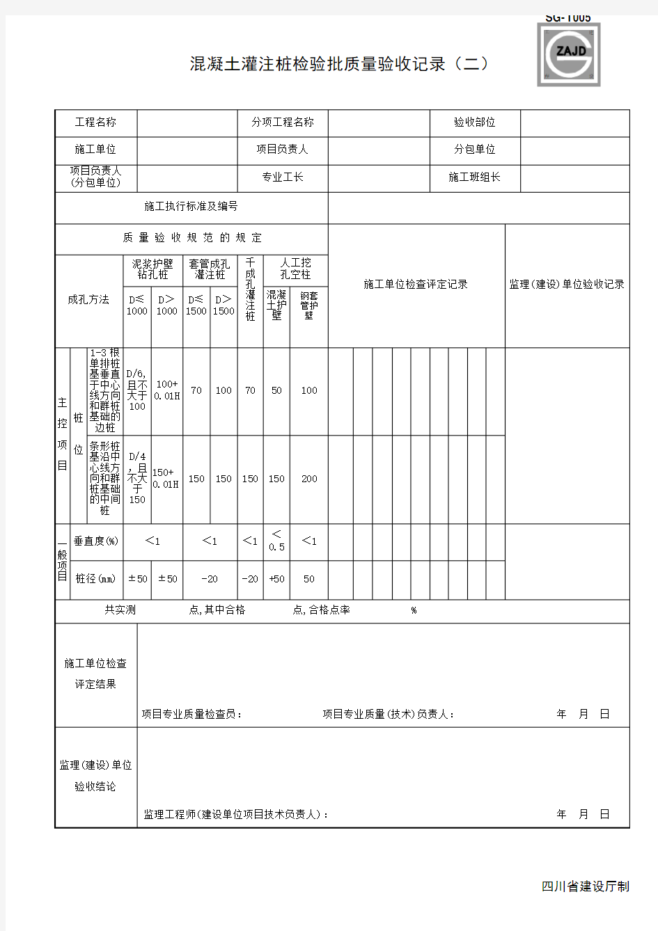 混凝土灌注桩检验批质量验收记录(二)