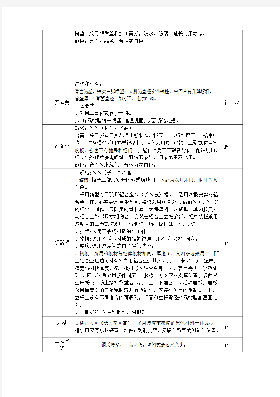 小学科学实验室成套设备技术参数