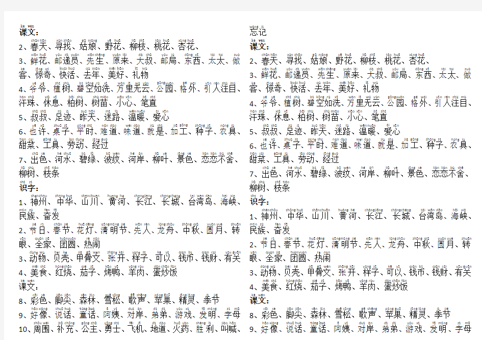 最新二年级下册语文词语表(带拼音)