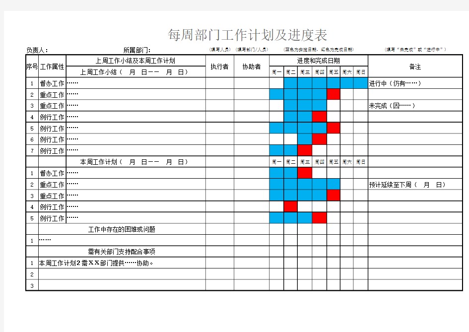 每周部门工作计划及进度表