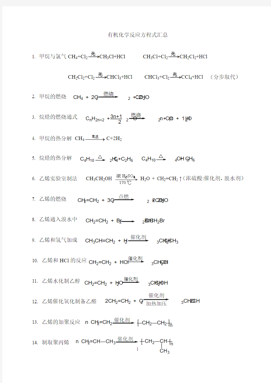 有机化学方程汇总