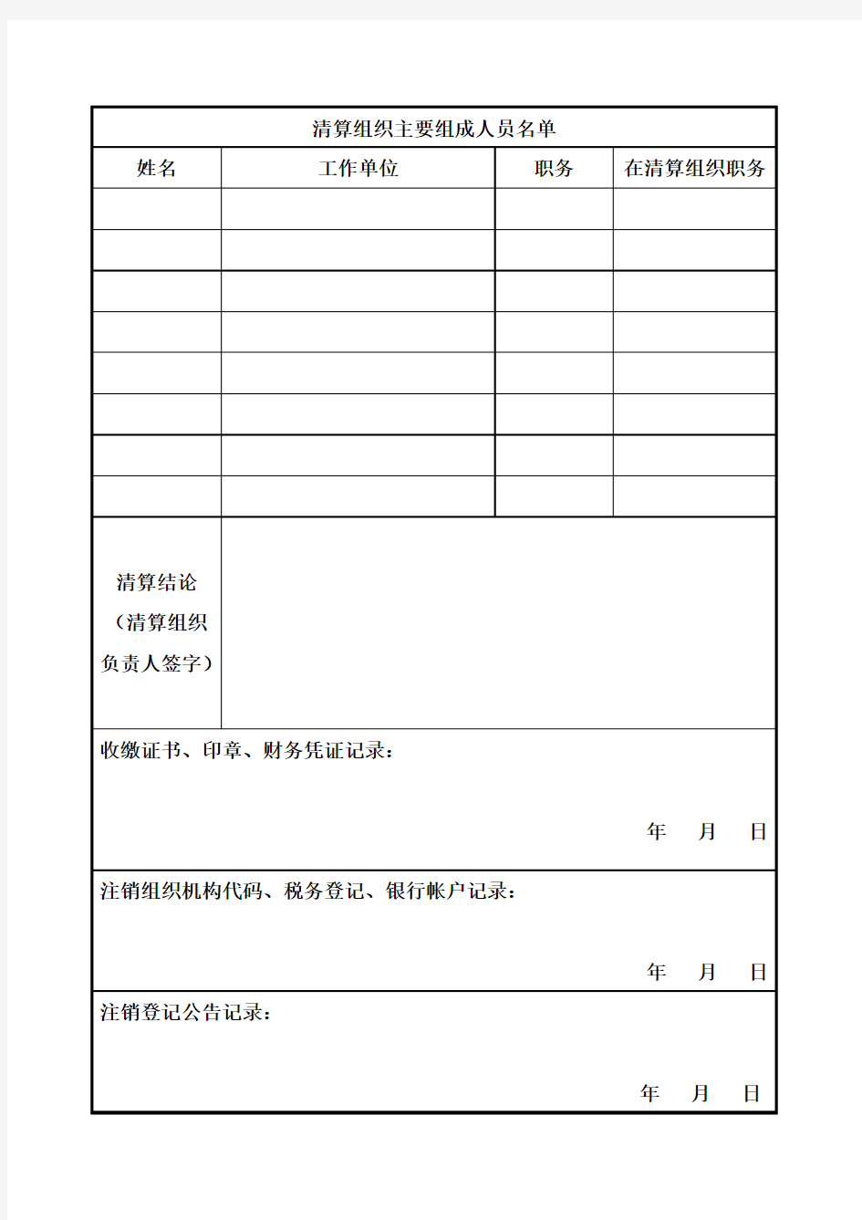 民办非企业单位法人注销申请表