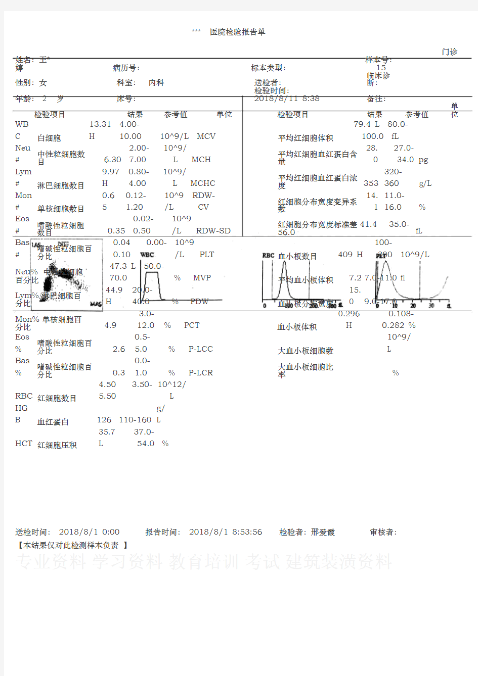 医院检验报告单模板