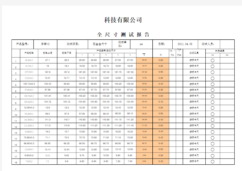 全尺寸测试报告