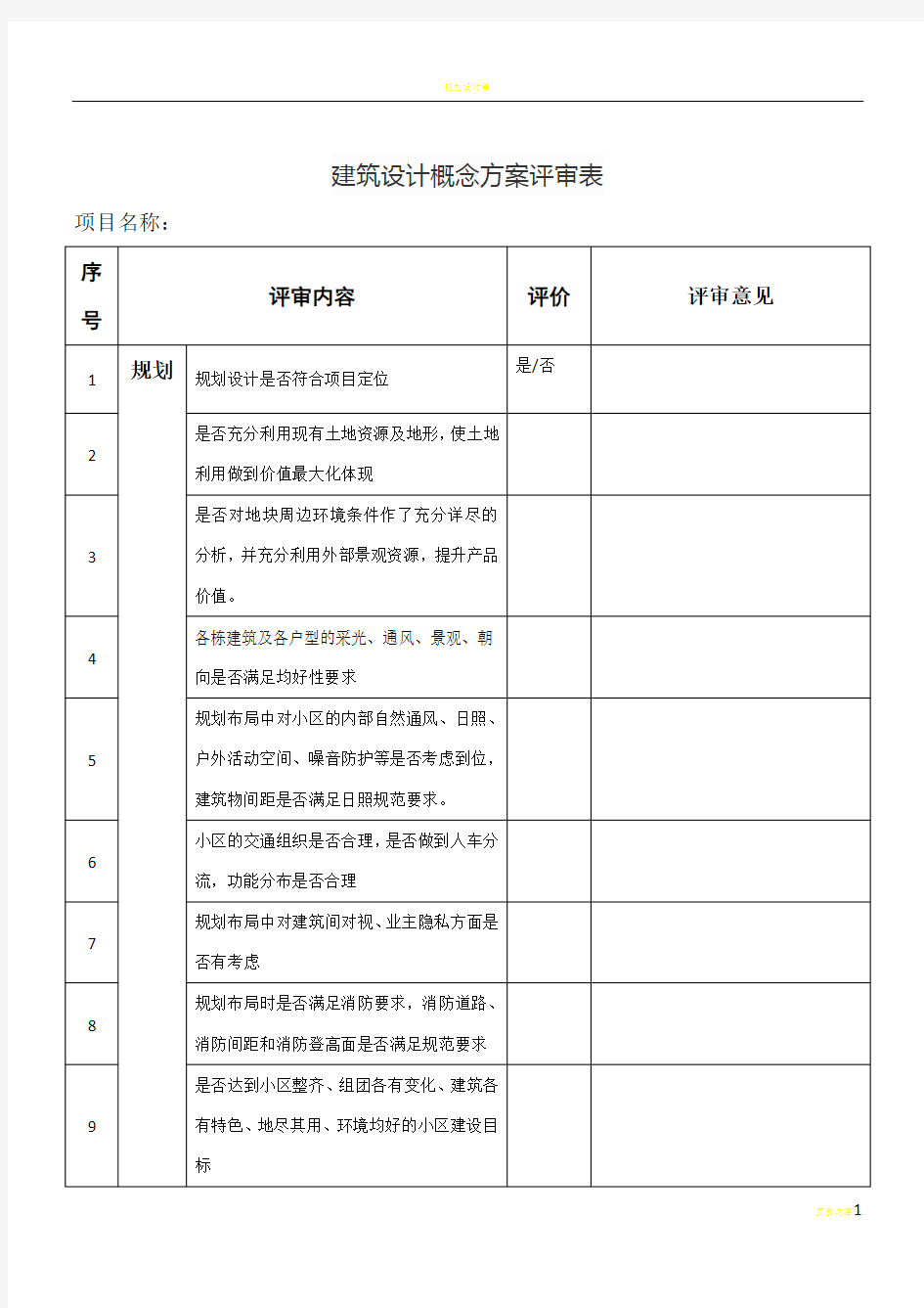 建筑设计概念方案评审表-超级详细的!