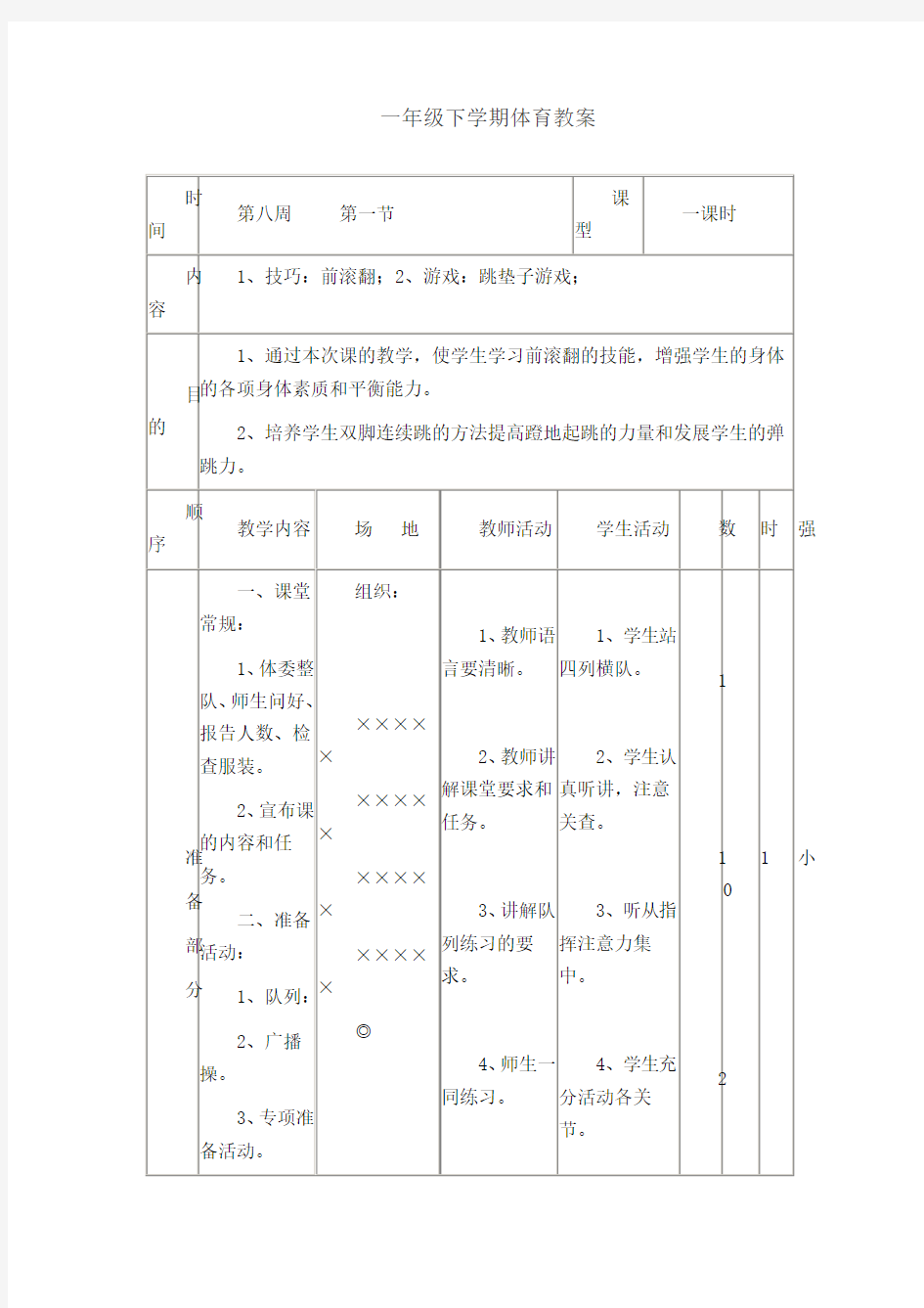 最新小学一年级下学期体育教案(全册精编)