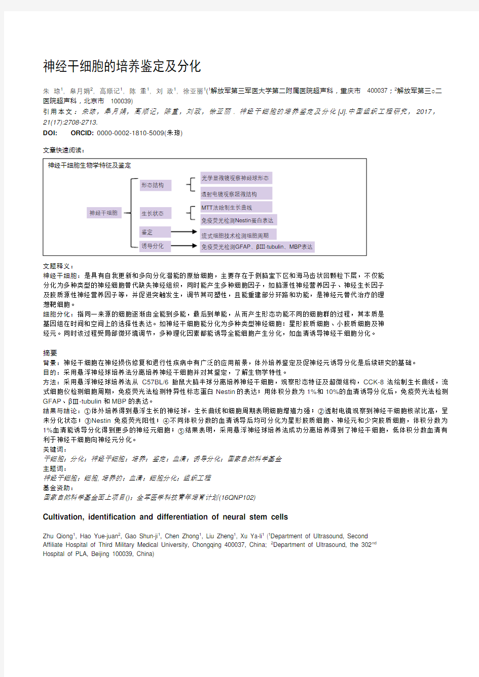 神经干细胞的培养鉴定及分化