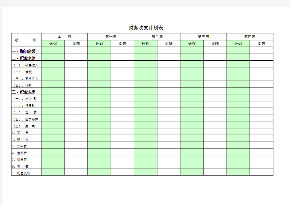 财务收支计划表