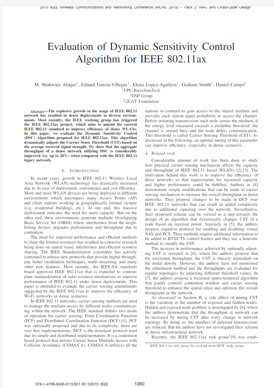 Evaluation of dynamic sensitivity control algorithm for IEEE 802.11ax