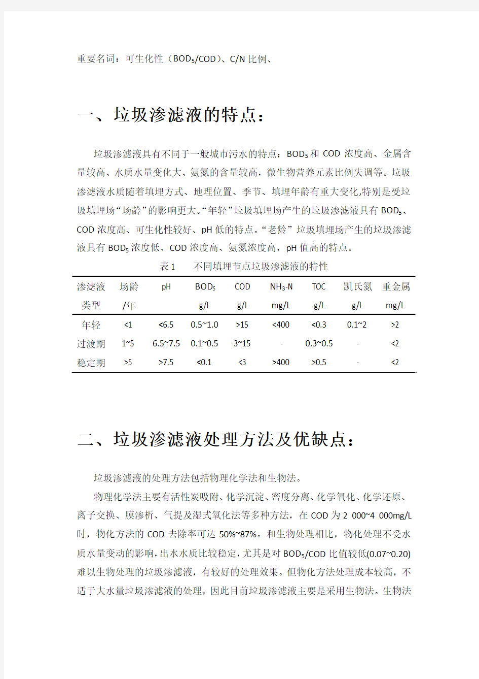 垃圾渗滤液处理方法总结