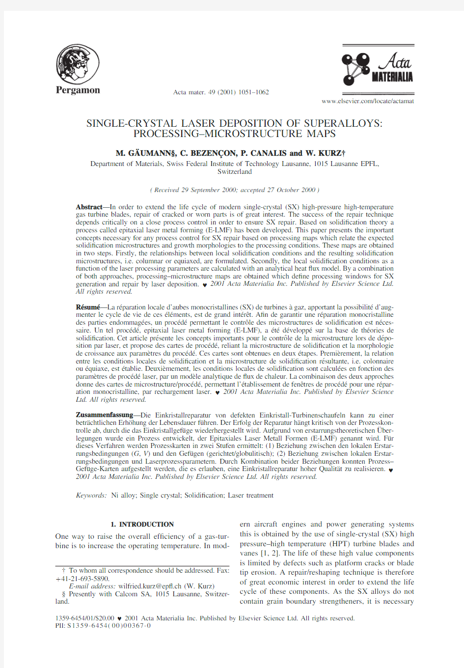 Single-crystal laser deposition of superalloys-processing–microstructure maps