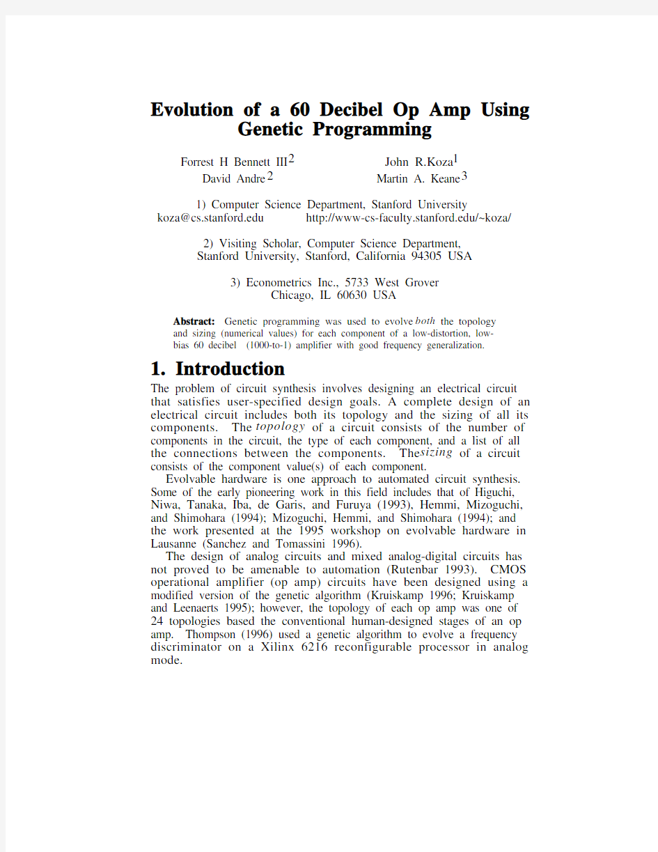 Evolution of a 60 Decibel Op Amp Using Genetic Programming