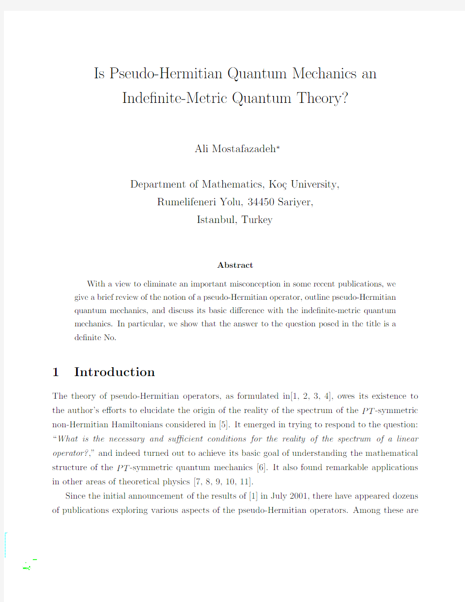 Is Pseudo-Hermitian Quantum Mechanics an Indefinite-Metric Quantum Theory