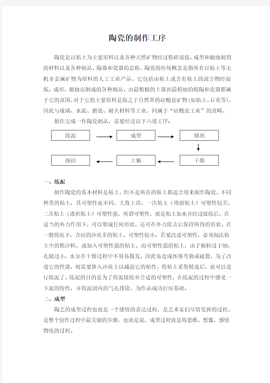 陶瓷制作工序