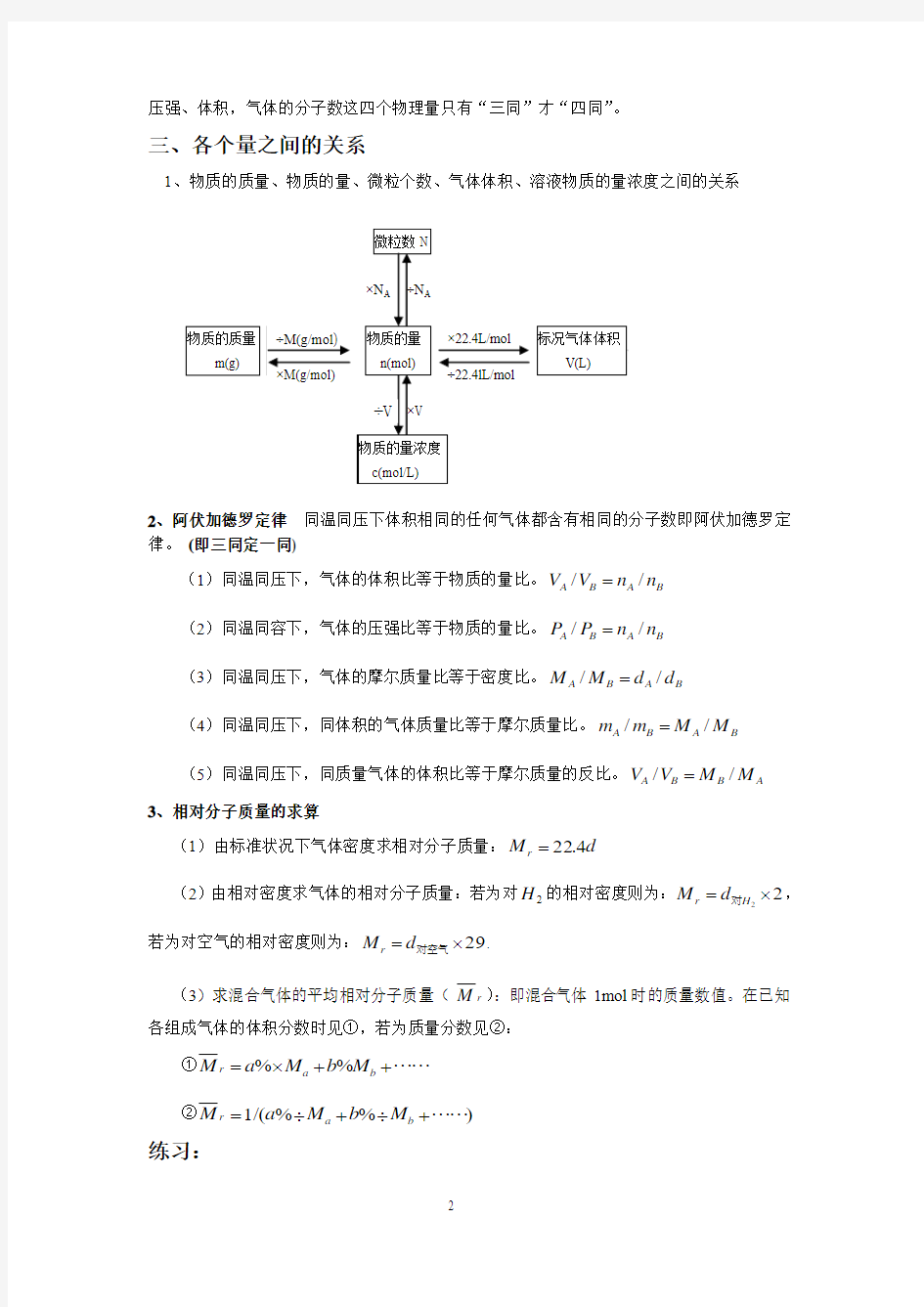 物质的量复习(1)