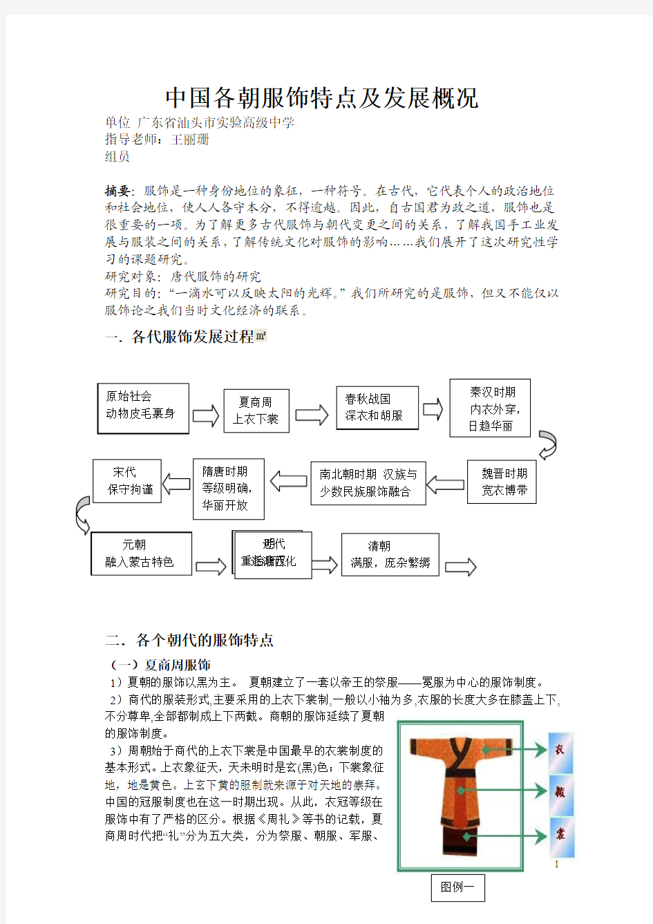 研究性学习：中国古代各朝服饰特点及其发展·各朝服饰特点及发展概况·论文