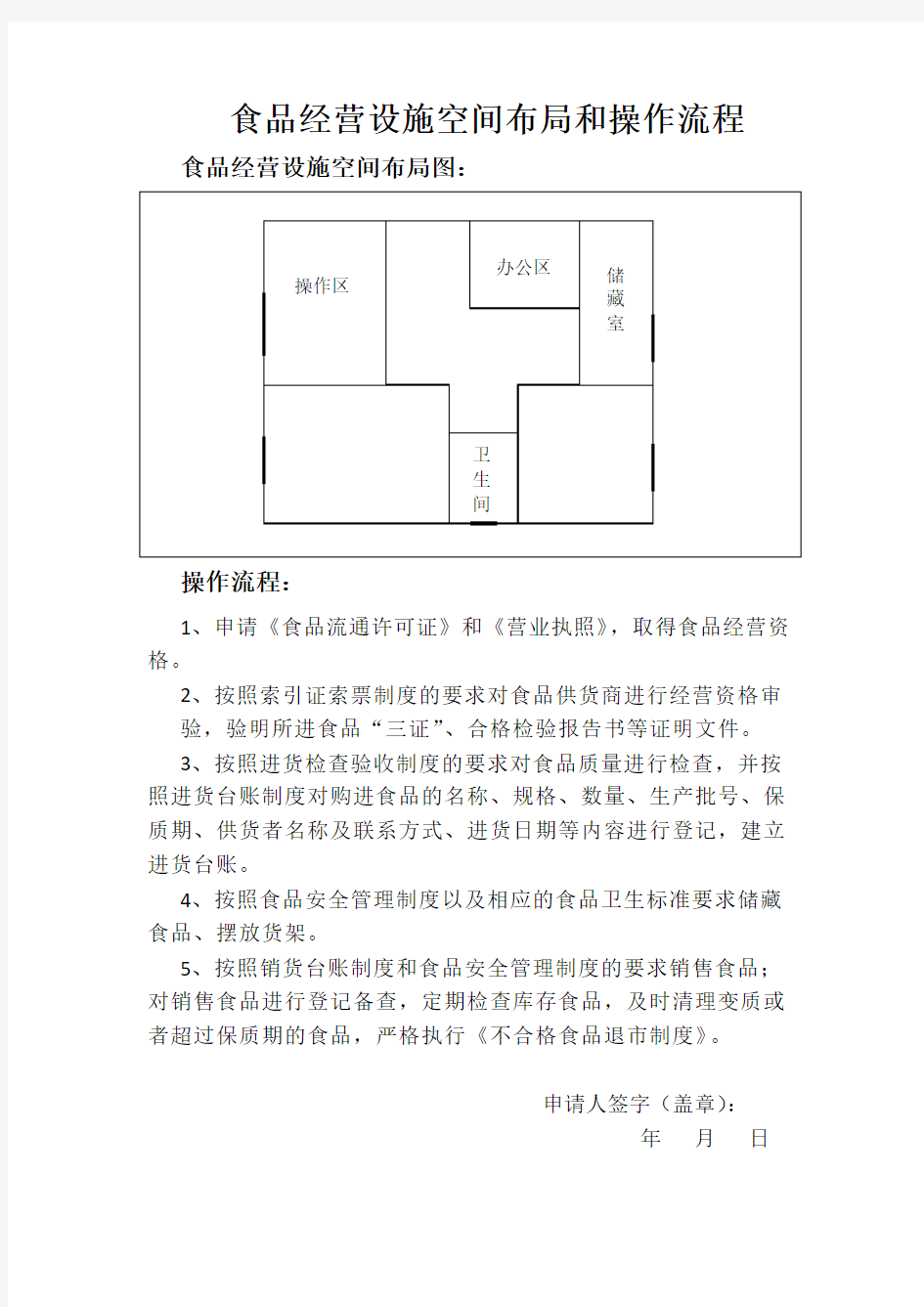 食品经营设施空间布局和操作流程