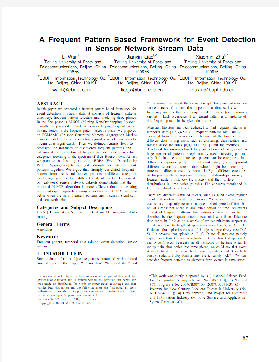 S04.A Frequent Pattern Based Framework for Event Detection in Sensor Network Stream Data