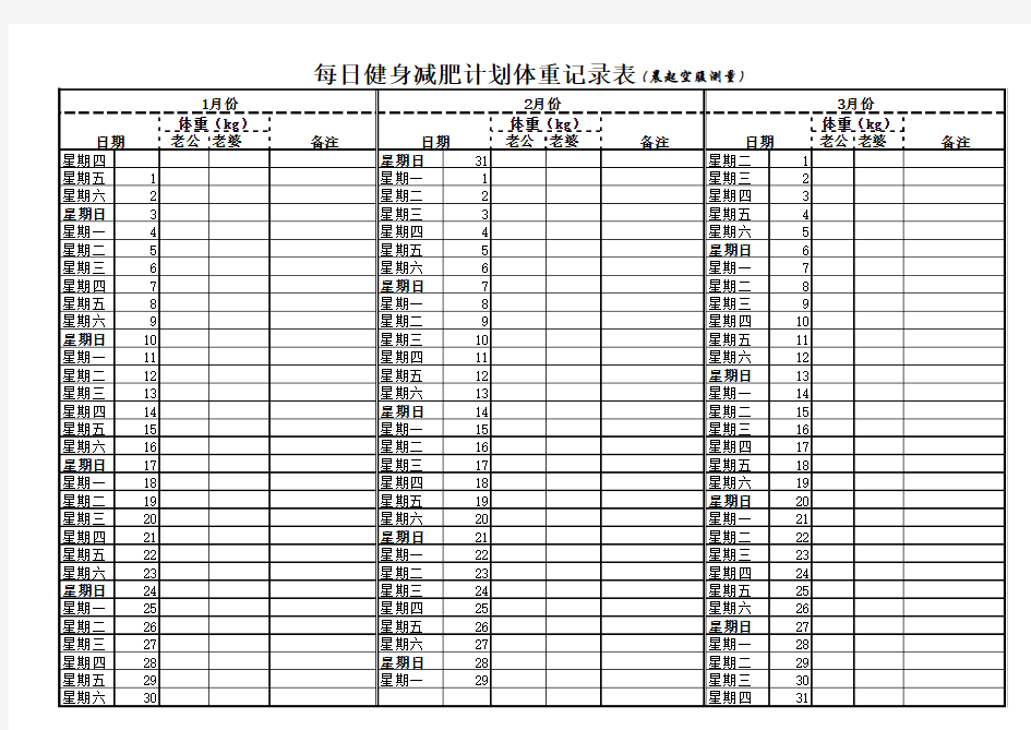 太好了每日健身减肥计划体重记录表