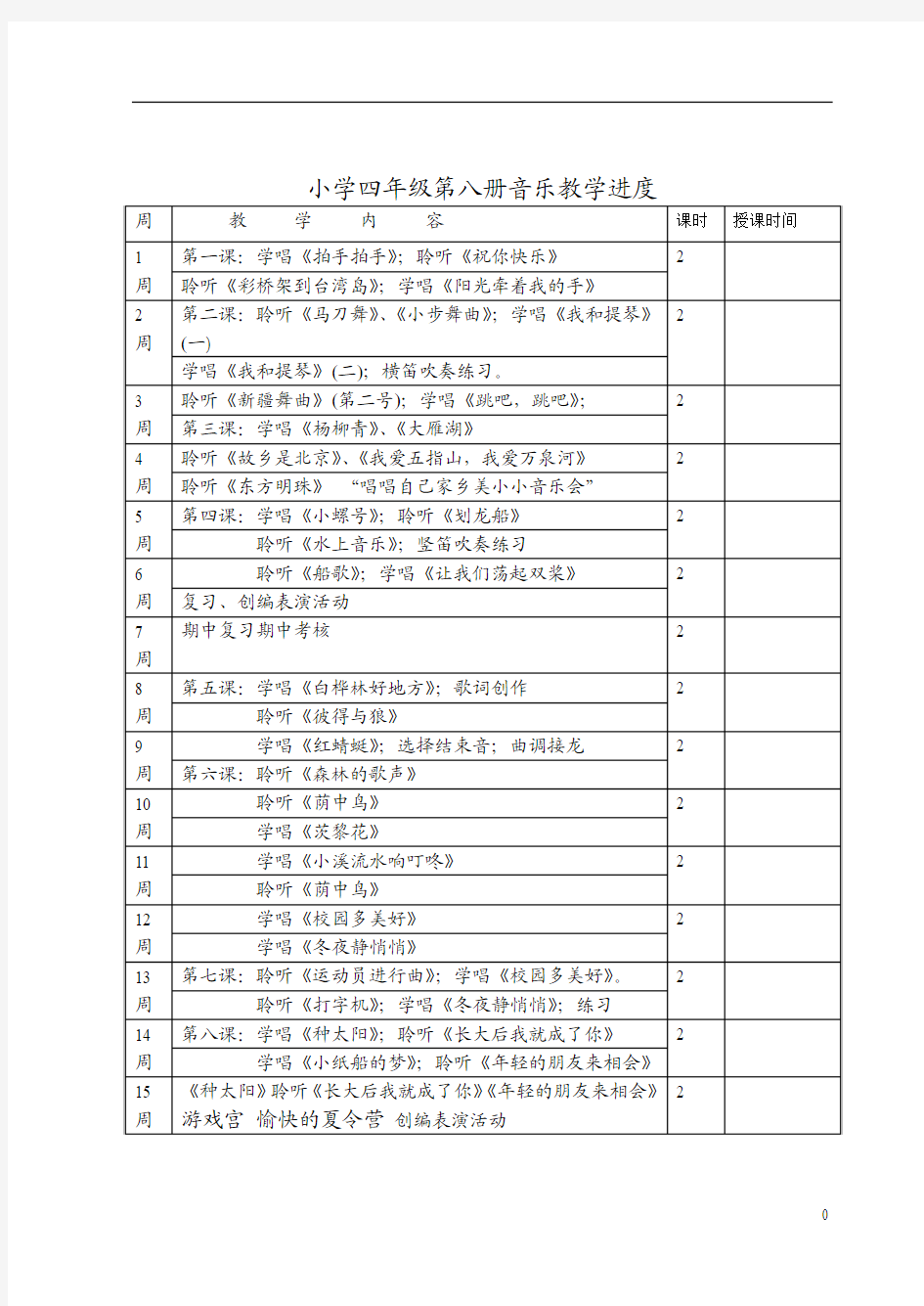 新人音版小学四年级下册音乐教案全册