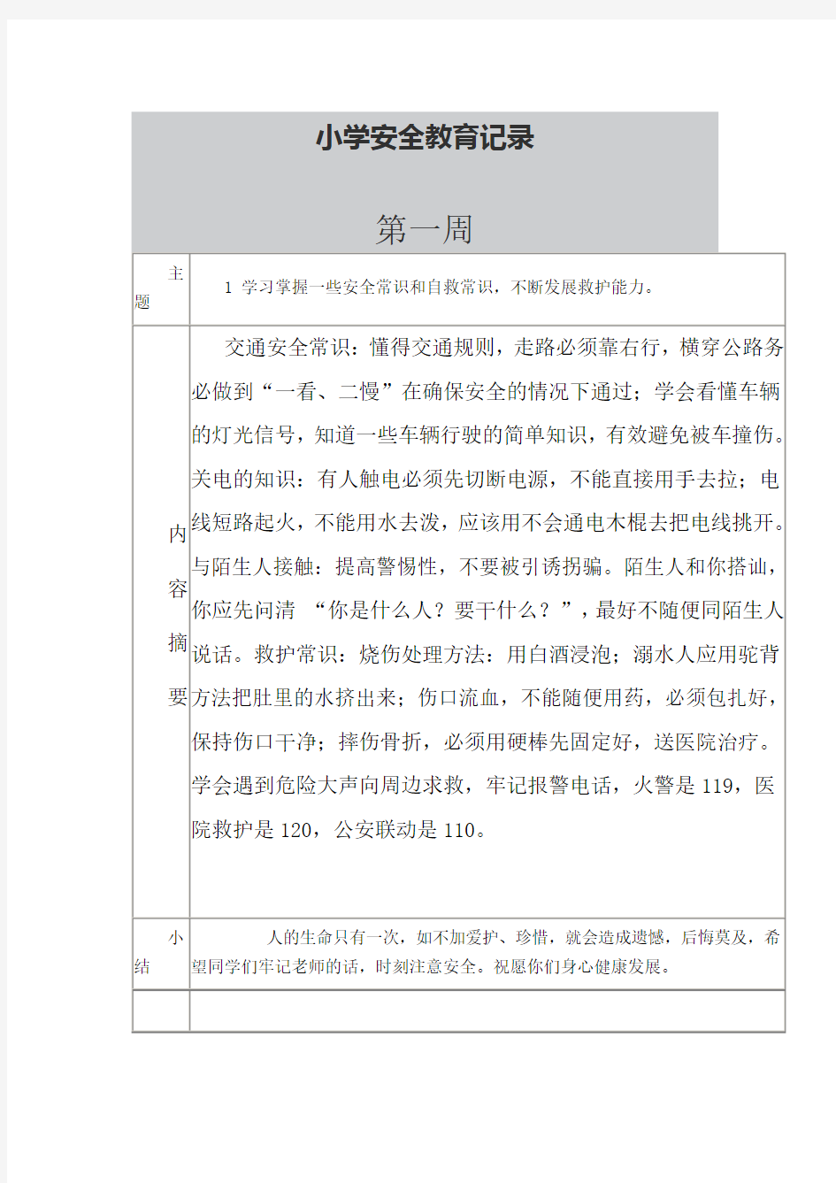 学校每周安全教育记录.docx