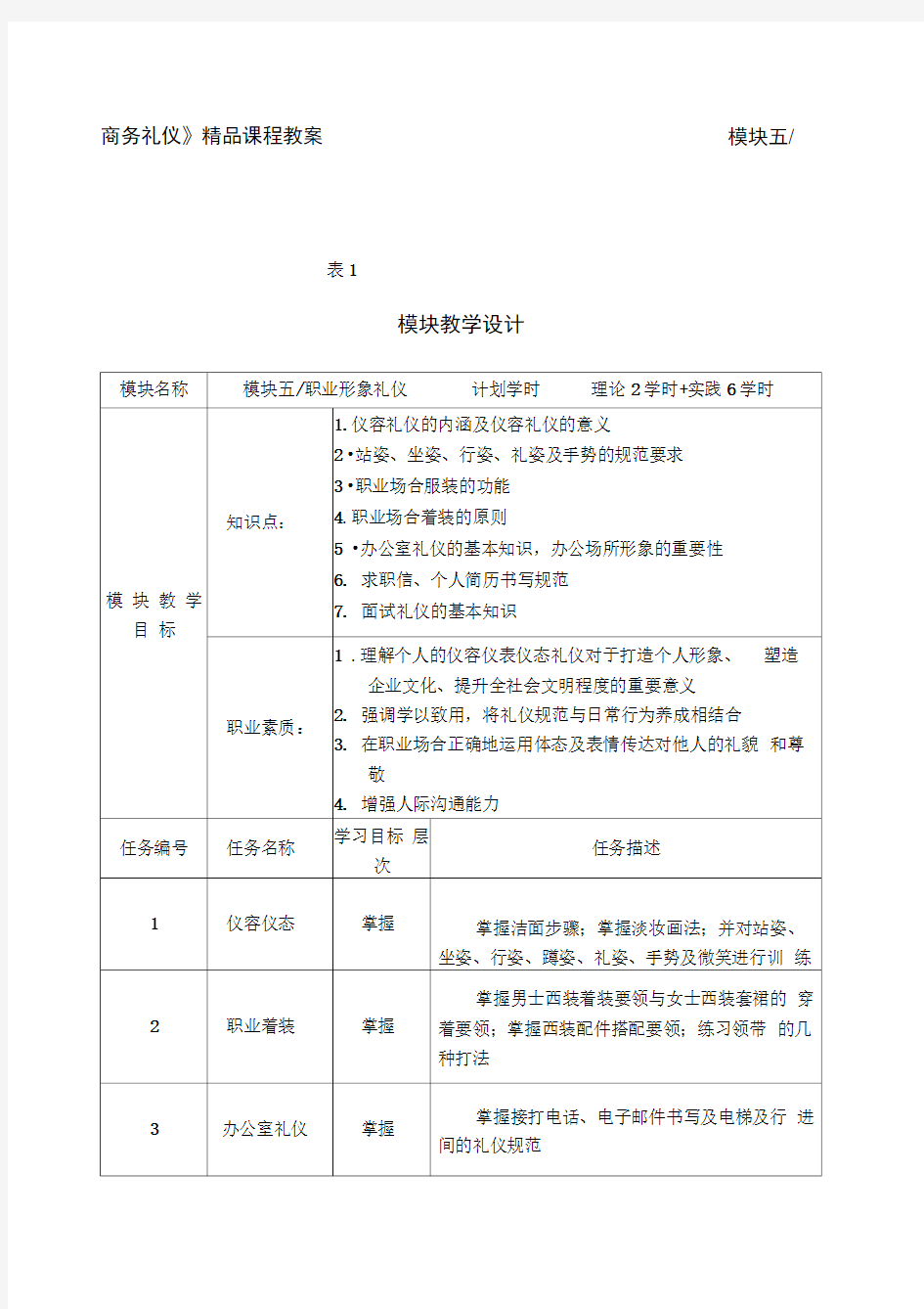 商务礼仪课程教案