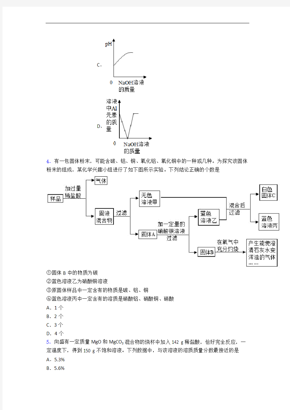 江苏省启东中学九年级化学普通高中提前招生试题