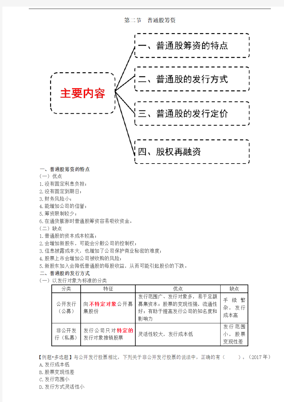 【财务成本管理知识点】普通股筹资的特点