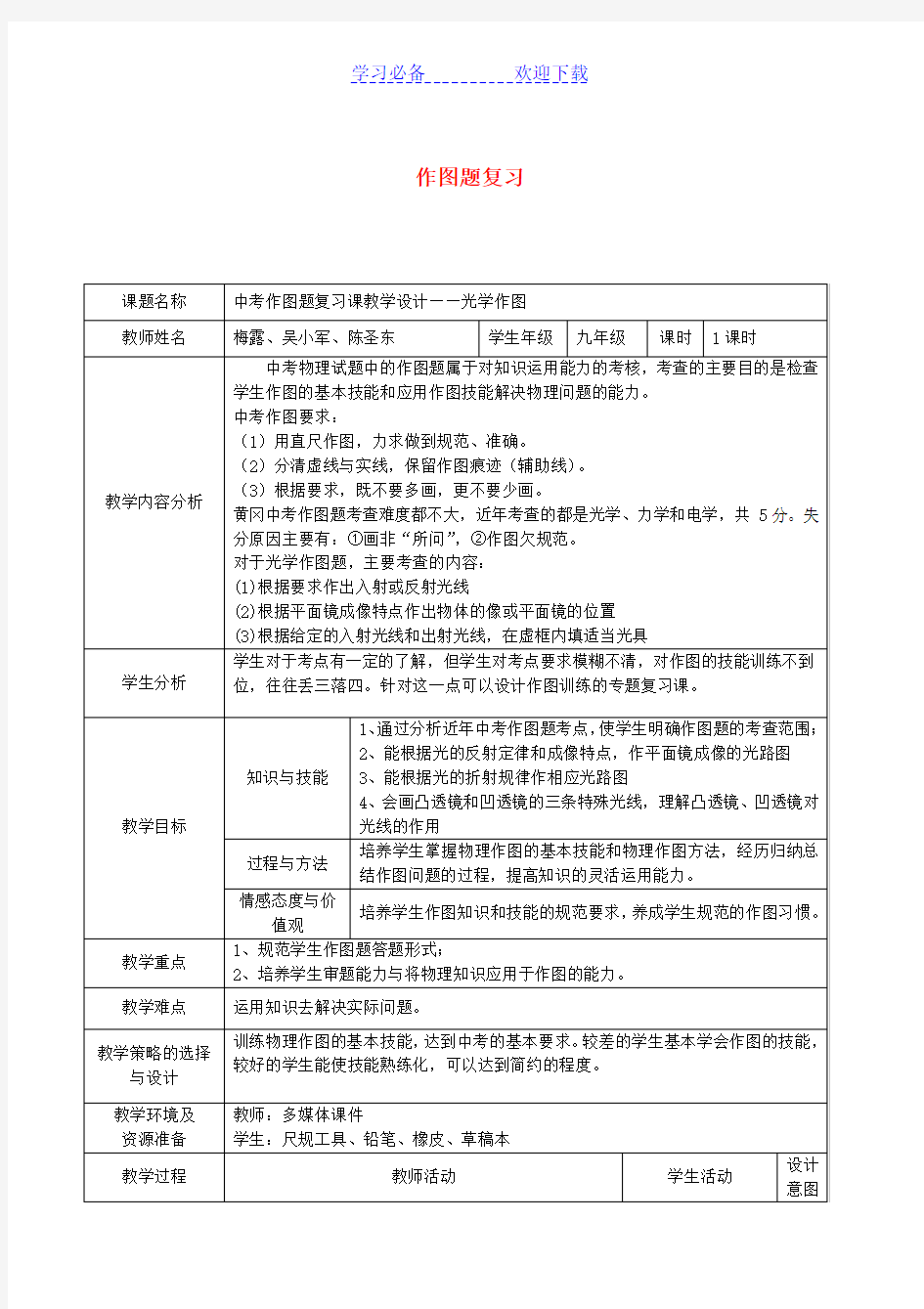 中考物理专题复习《作图专题》教学设计