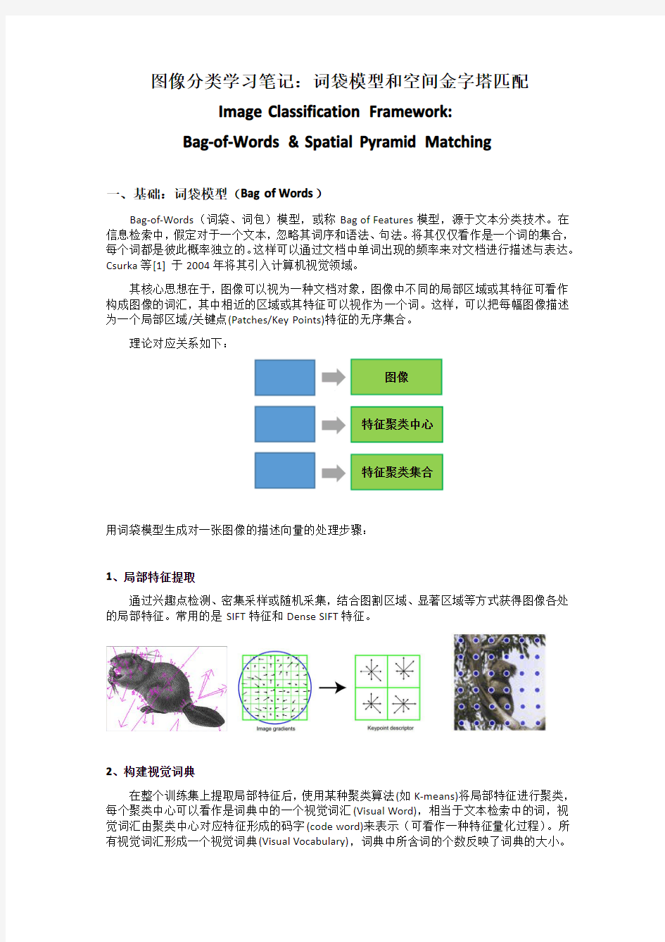 图像分类学习笔记-词袋模型和空间金字塔匹配