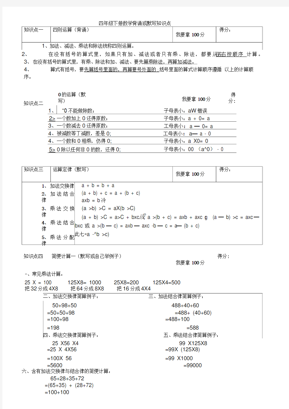 (完整版)青岛版四年级下册数学所有单元知识点总结