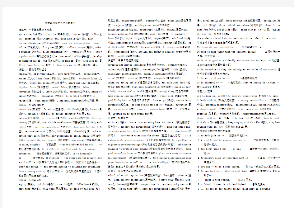 (完整)高考英语作文热点话题词汇及句型