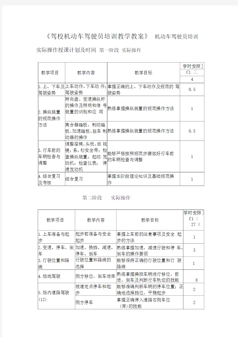 驾校机动车驾驶员培训教学教案