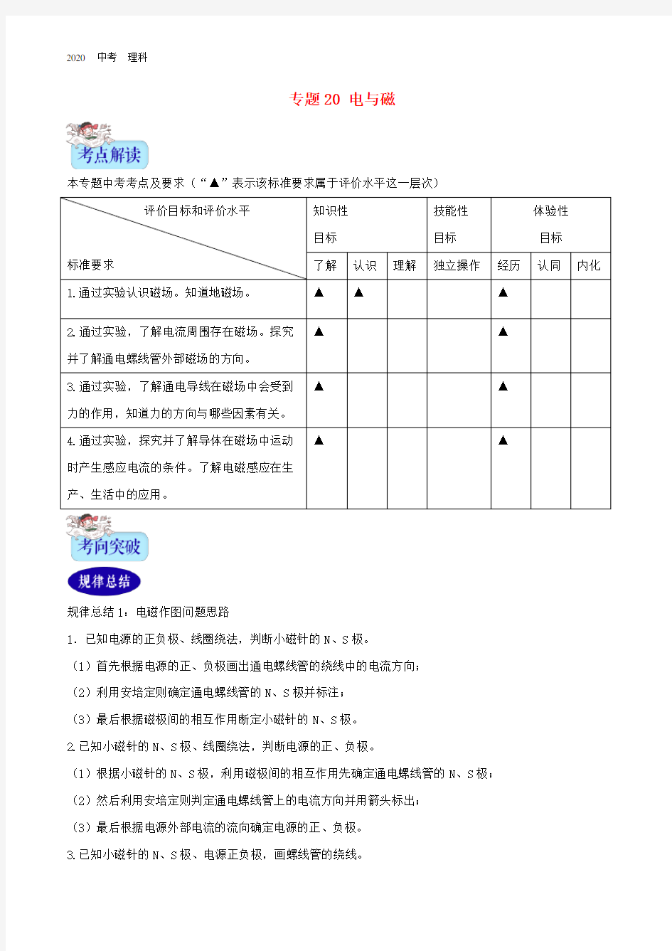 2020年中考物理专题20电与磁