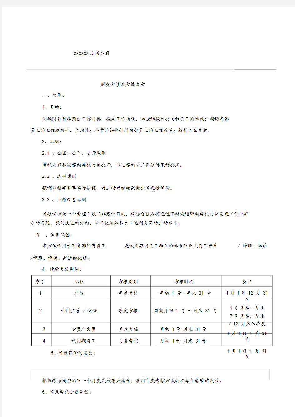 财务部绩效考核方案