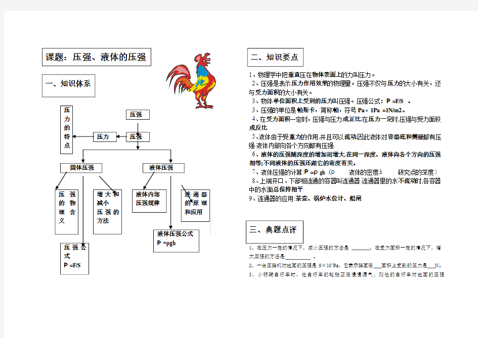 2017中考物理专题复习教案(精编)：压强、液体的压强