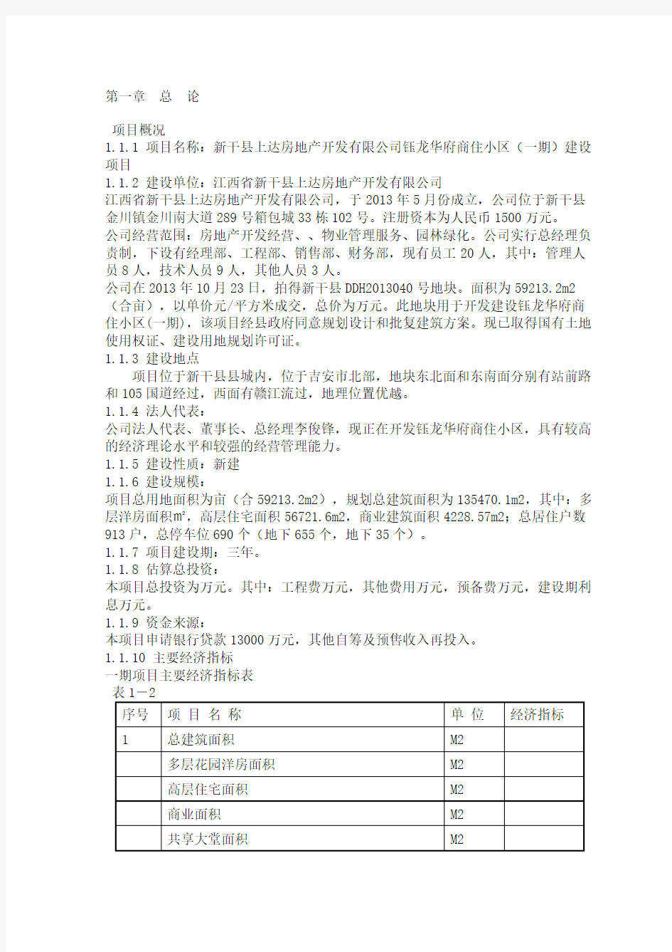 商住小区建设项目可行性研究报告