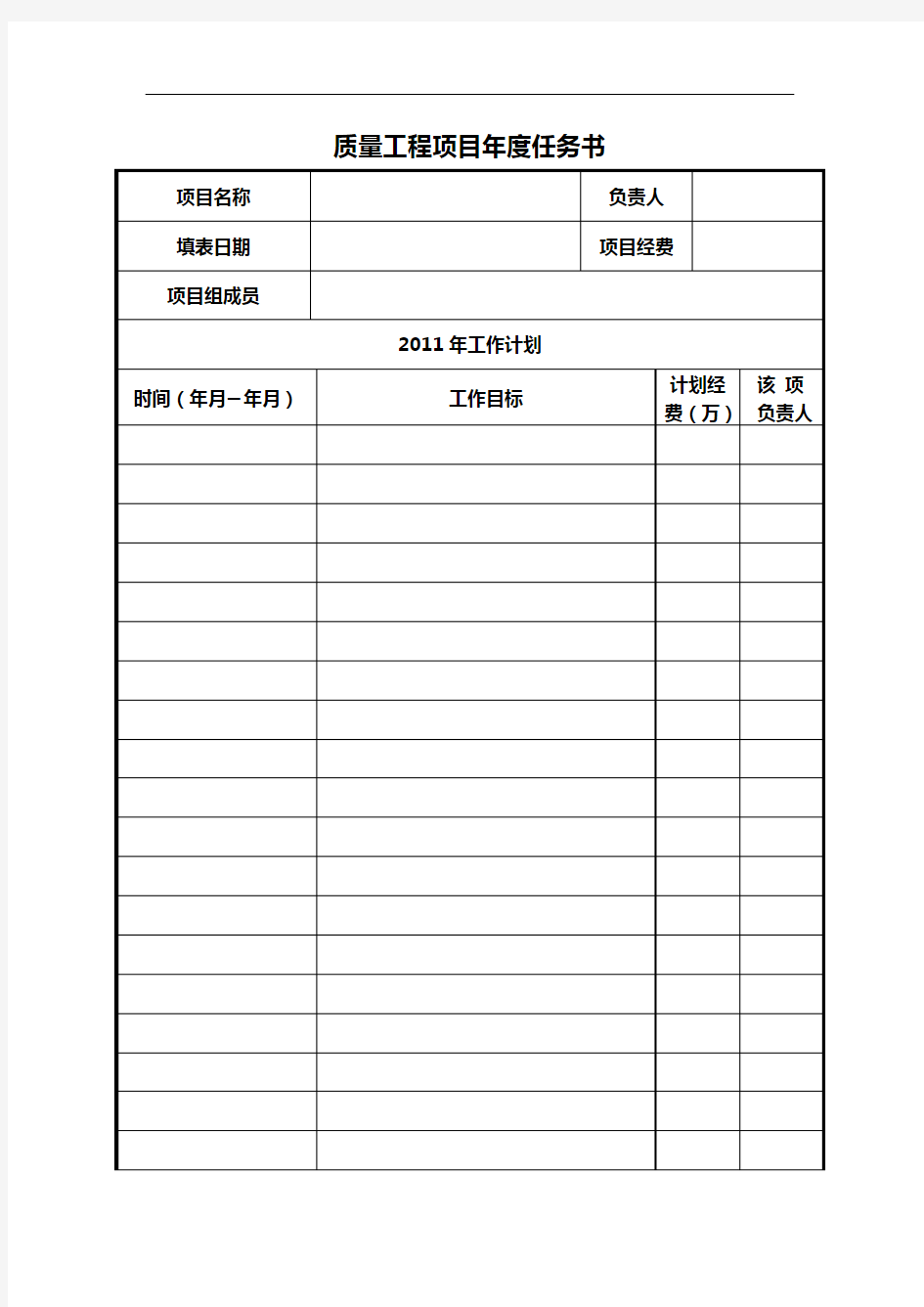 质量工程项目年度任务书