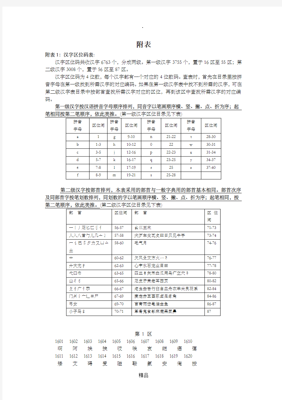 汉字区位码表