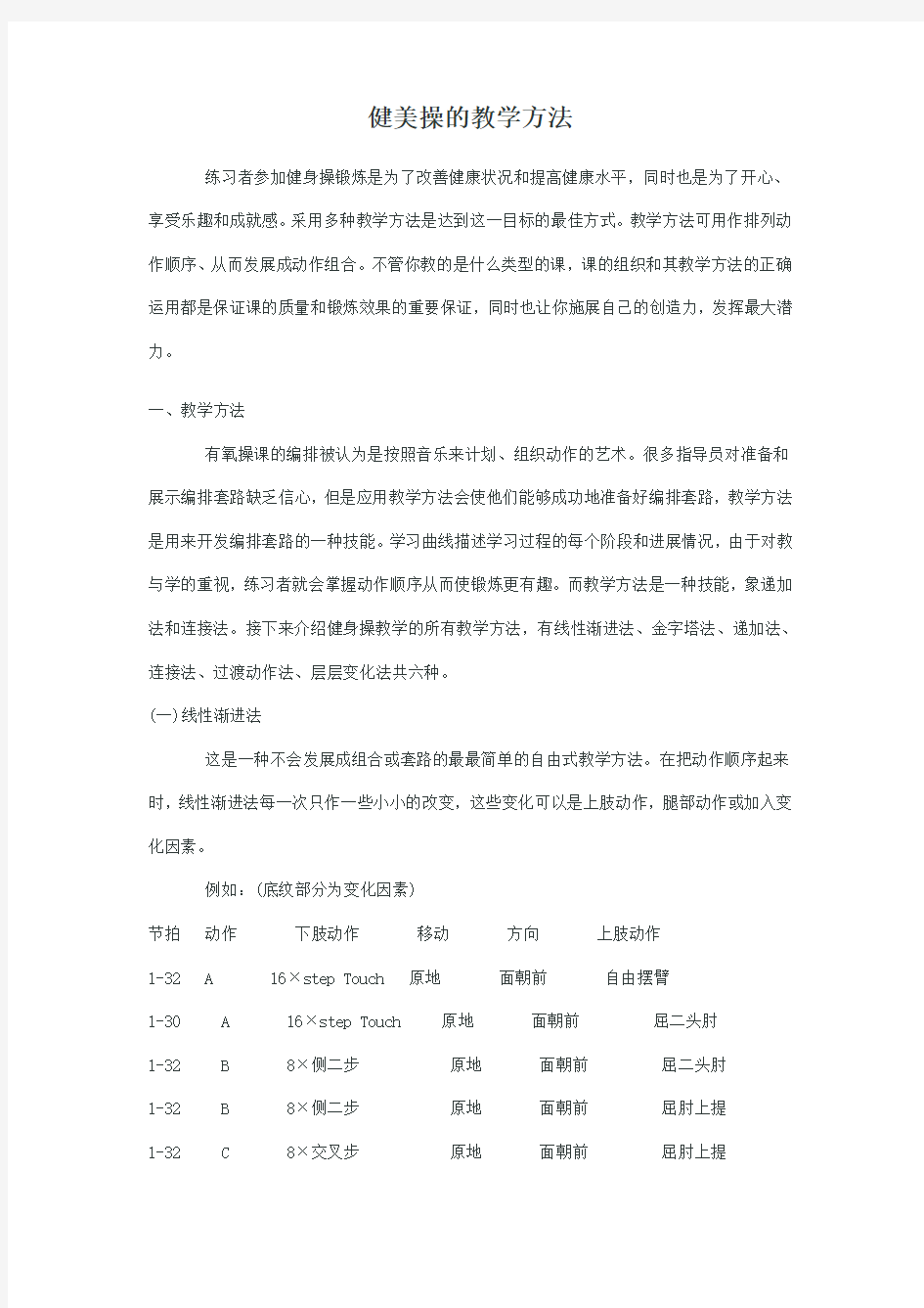 健美操的教学方法