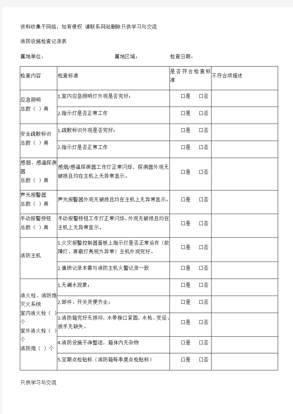 消防设施检查记录表68388