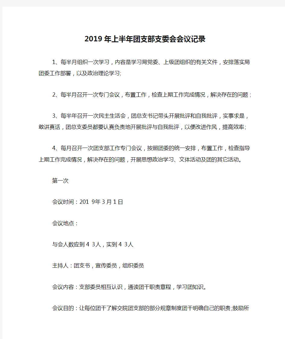 2019年上半年团支部支委会会议记录