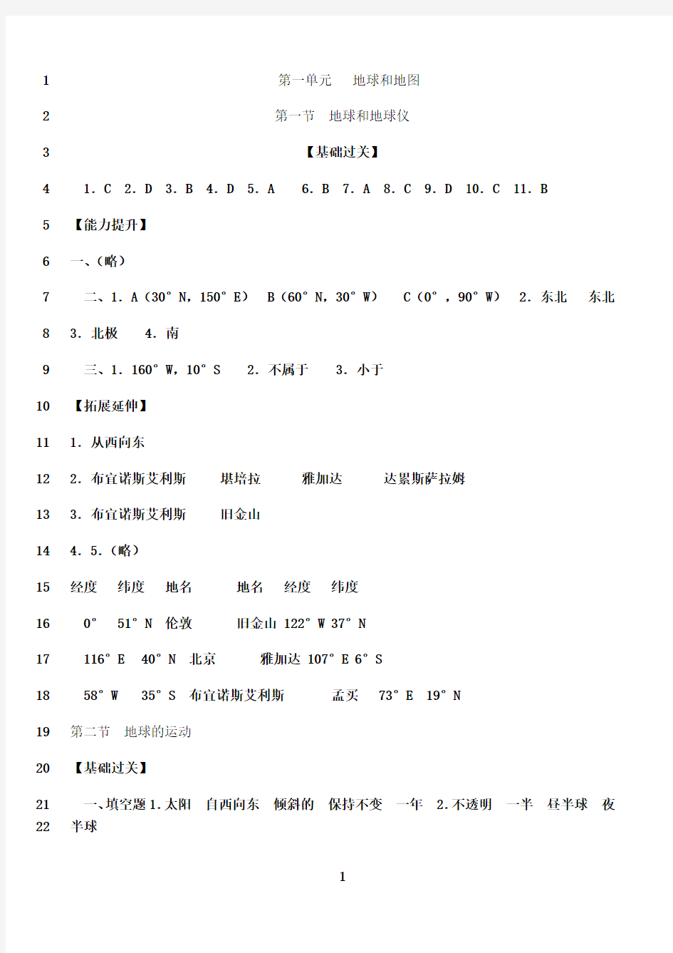 最新七上地理资源评价答案