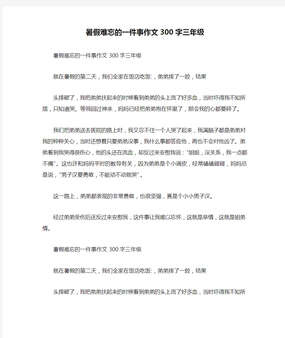 暑假难忘的一件事作文300字三年级