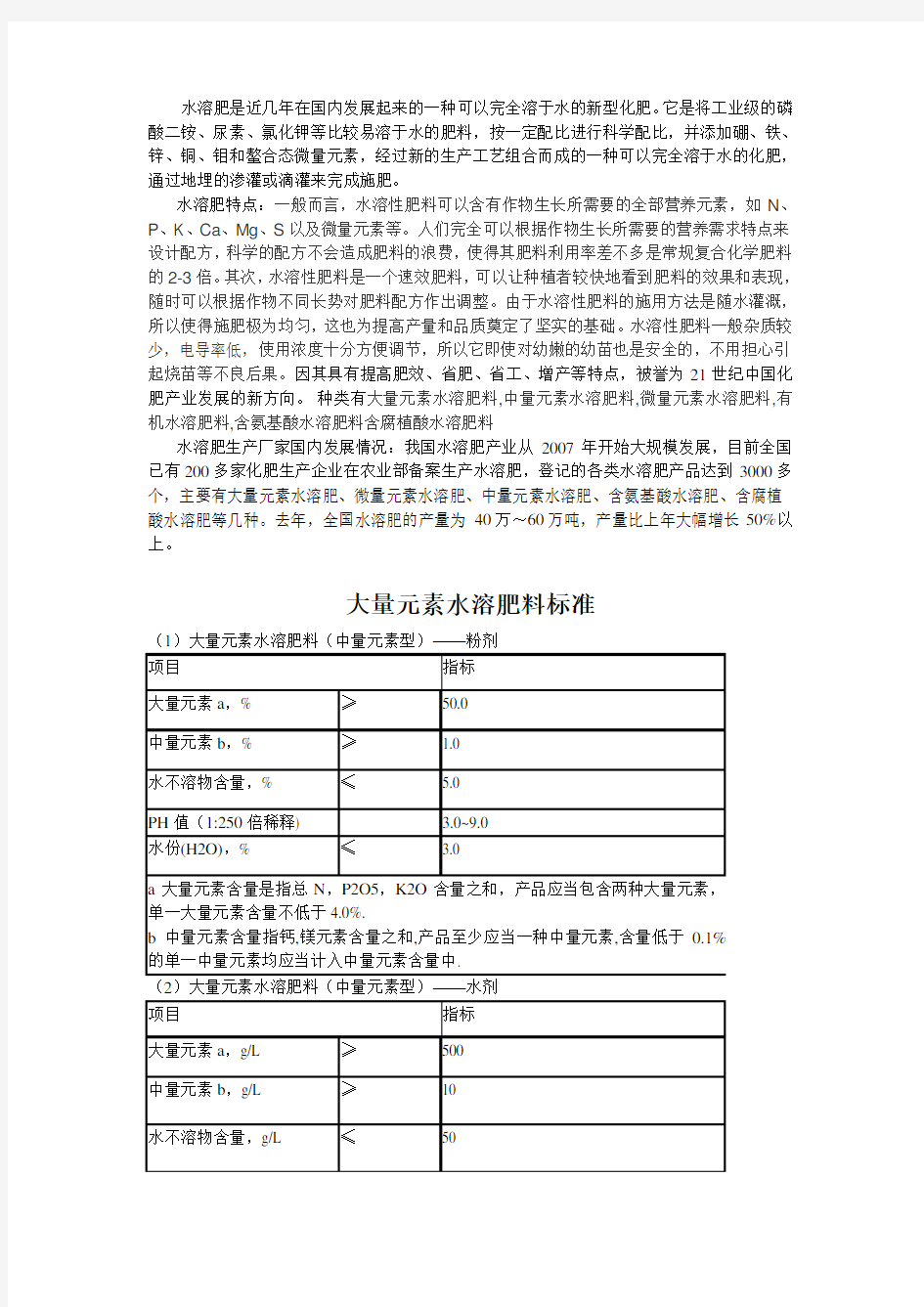 水溶肥种类及标准