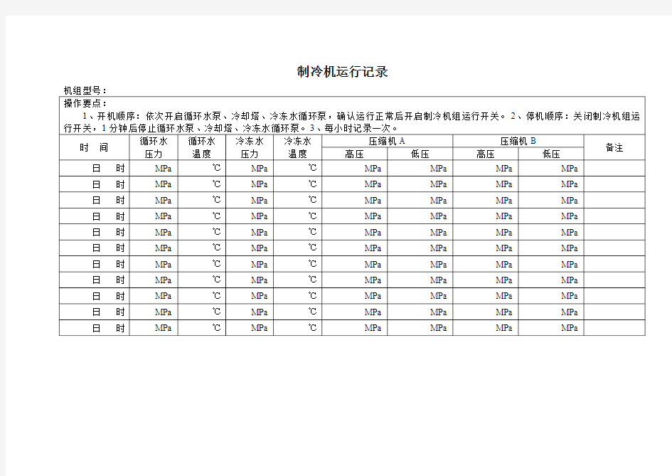 制冷机运行记录