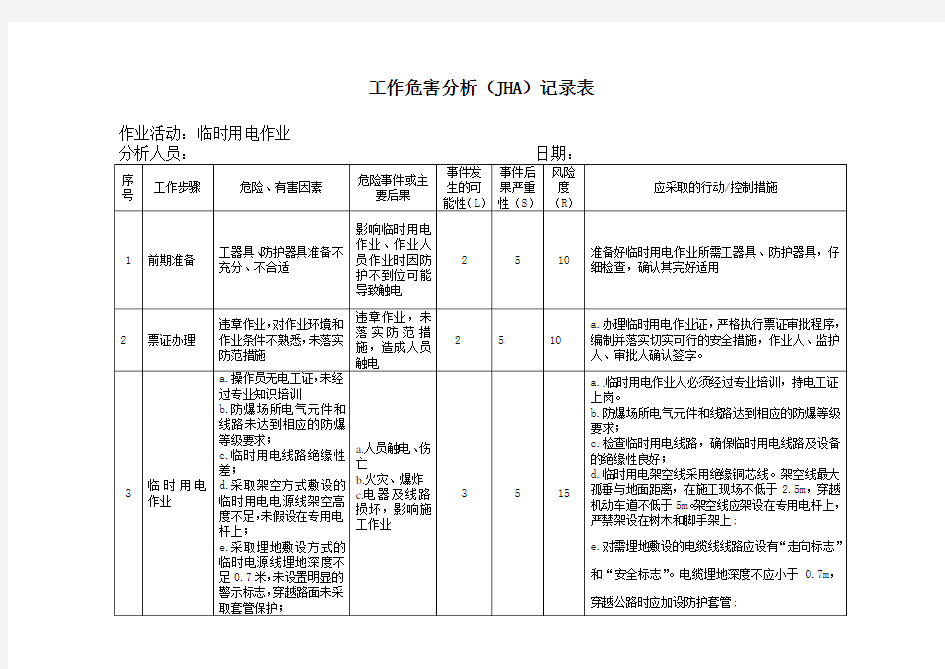 临时用电作业危害分析