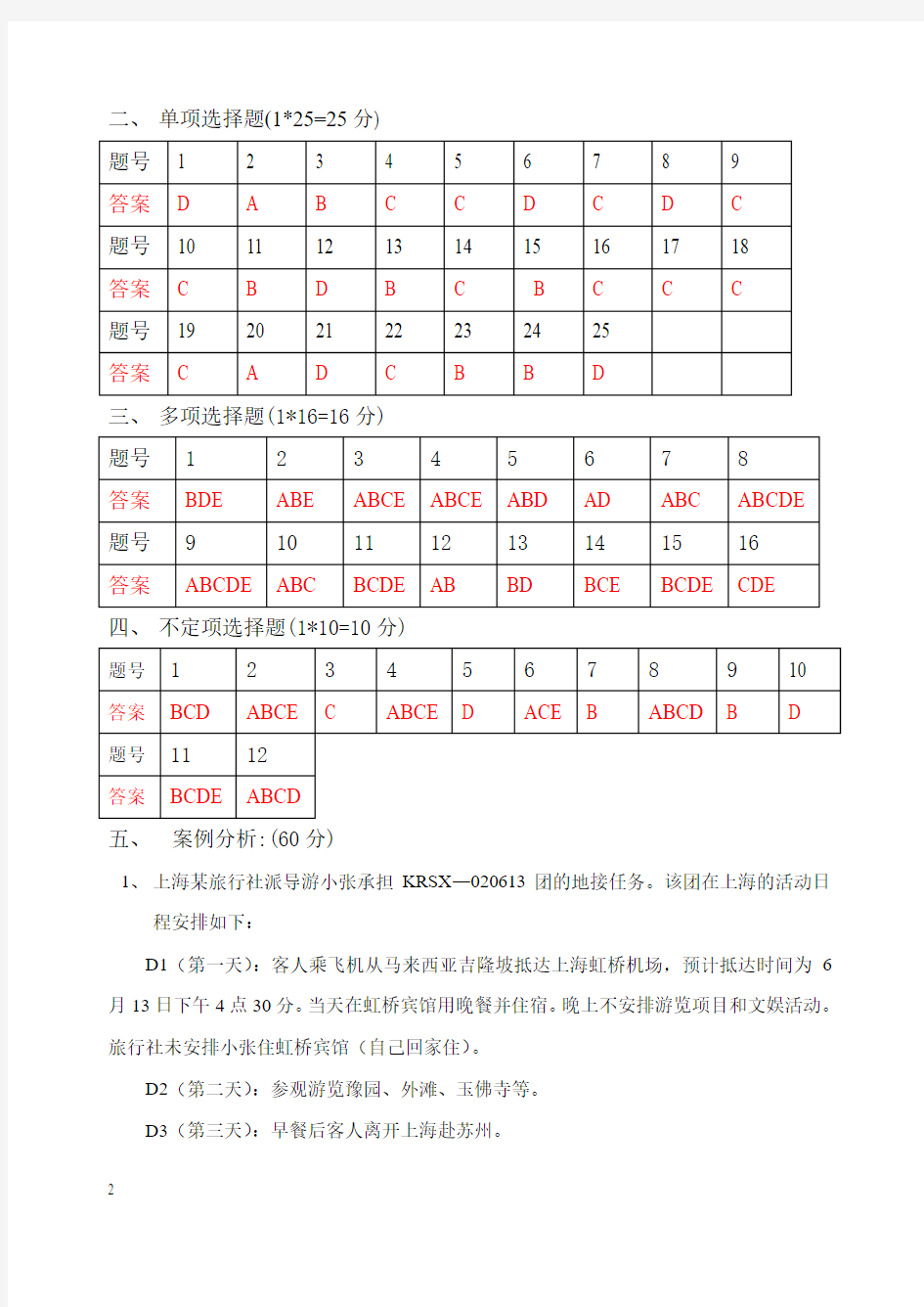 第二章  导游服务程序  单元练习答案