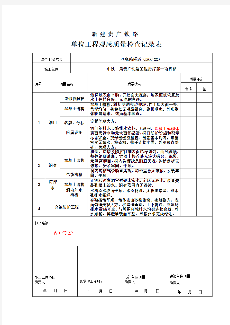 单位工程观感质量检查记录表 (6)